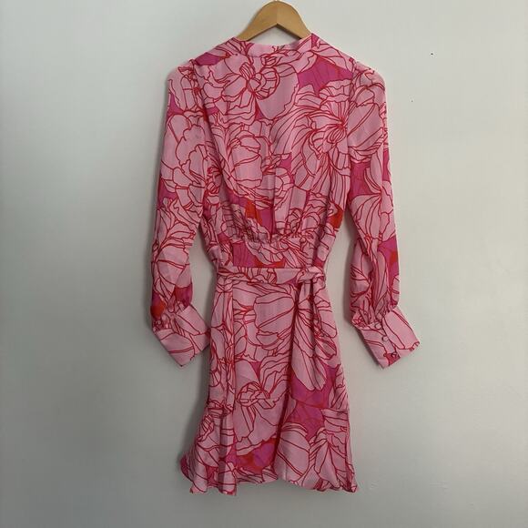 Boston Proper Dress Hot Pink Floral Print Ruffle Flounce Feminine Romantic XS 2 - Picture 4 of 11